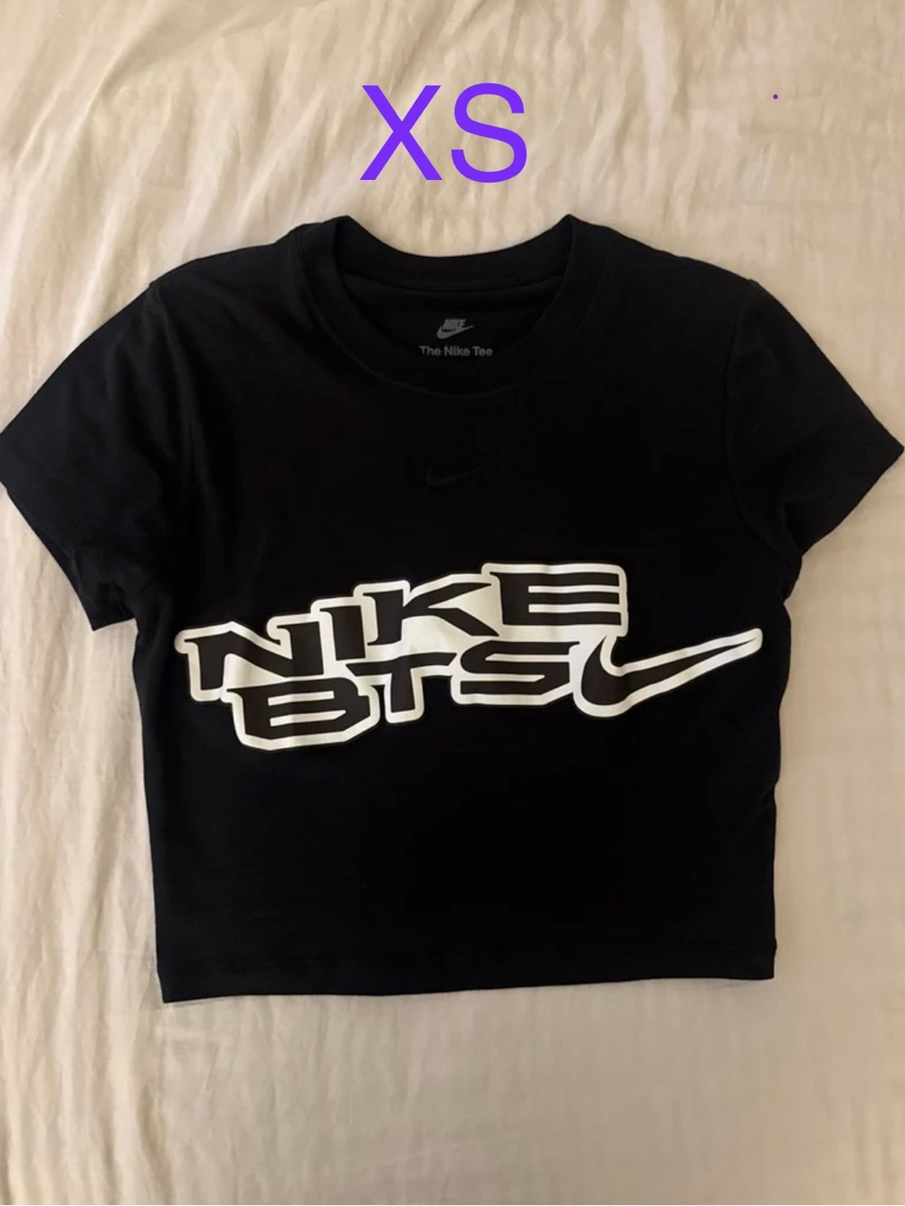 BTS Arirang Collab - BTS Nike Black Crop Tee with White Nike x BTS Logo (xs)